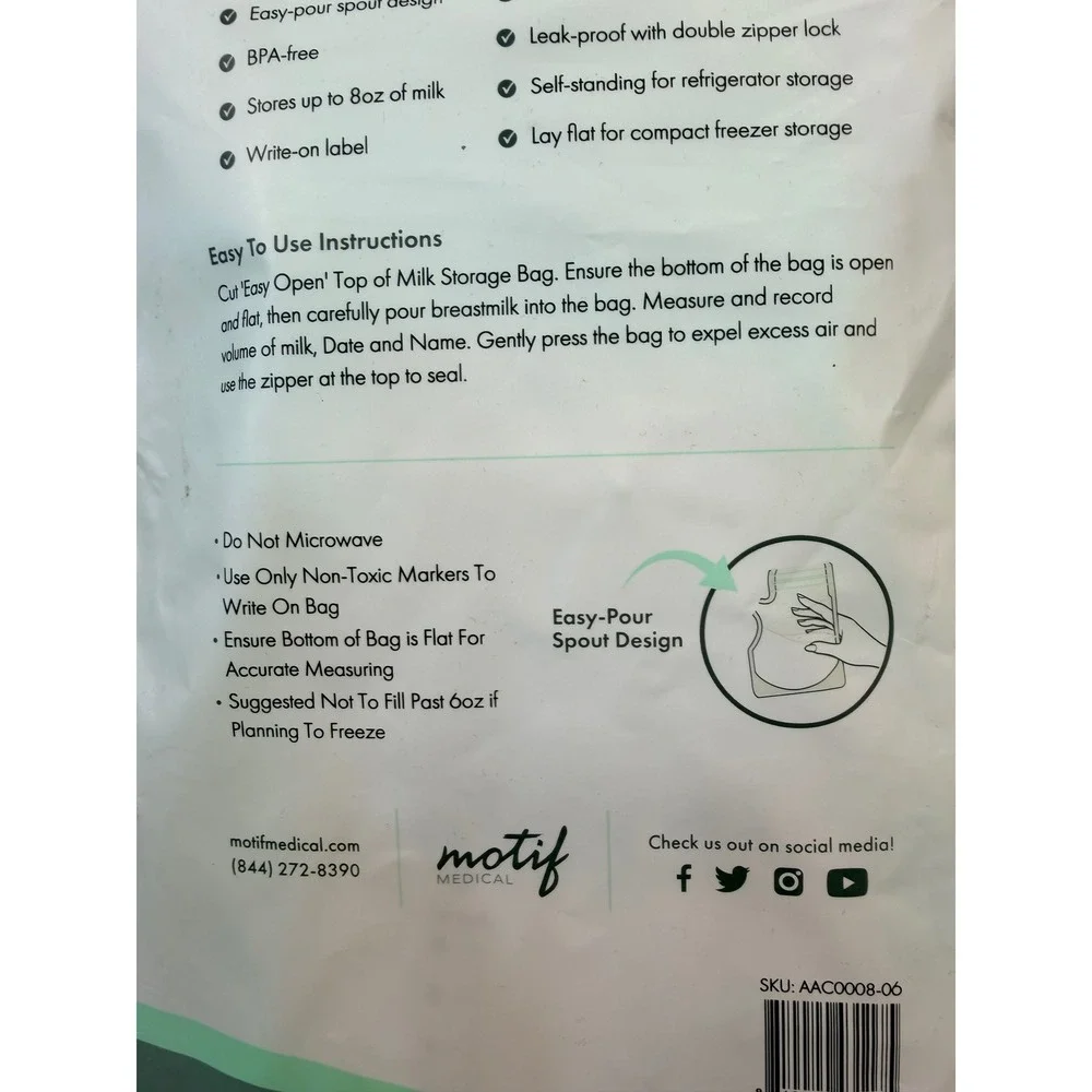 Motif Breastmilk Storage Bags 8oz 400 Count BPA-Free AAC0008-06
